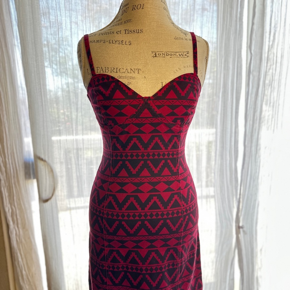 Insight Red and Black Geometric Bodycon Dress